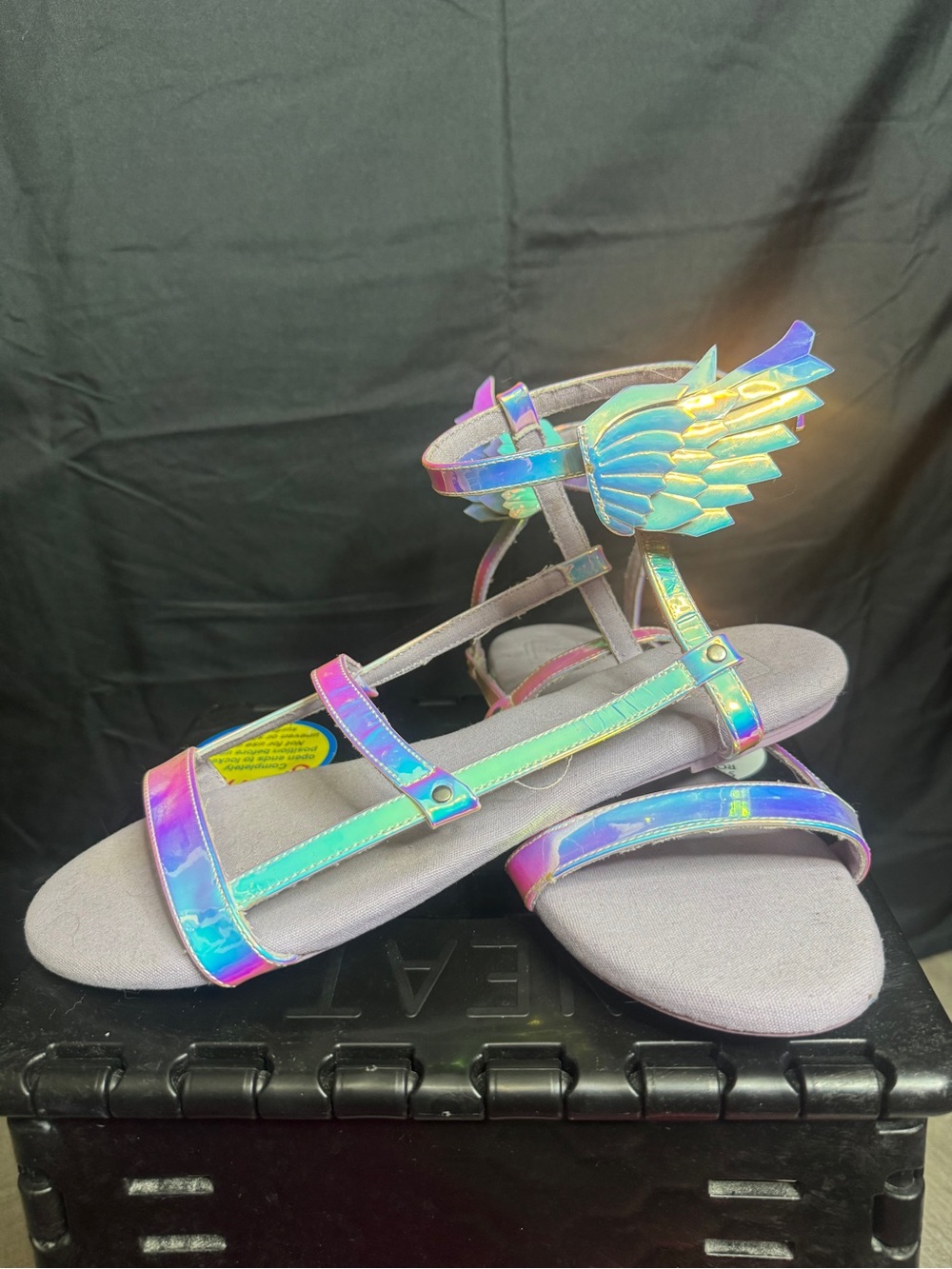 Iridescent Wing Strap Flat Sandals